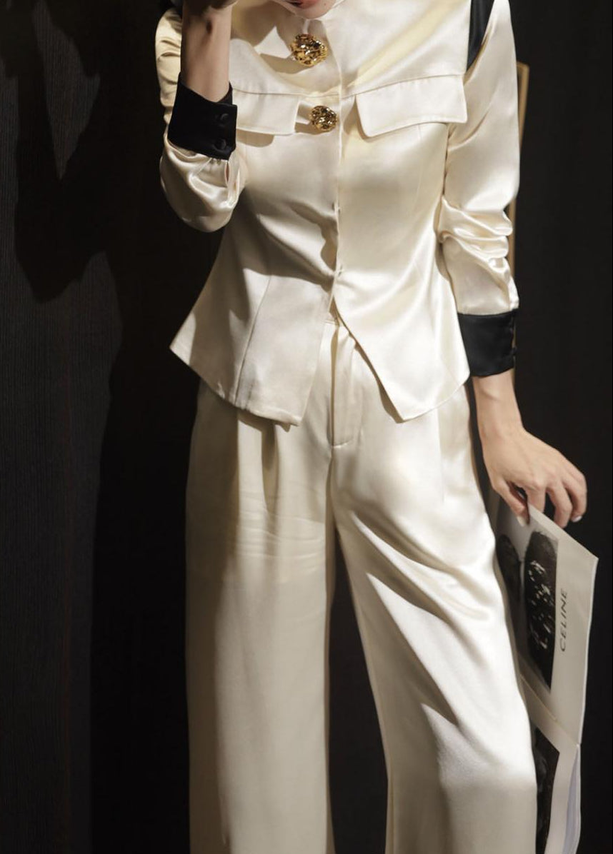 satin tailored suit with structured shoulders – AURELIA