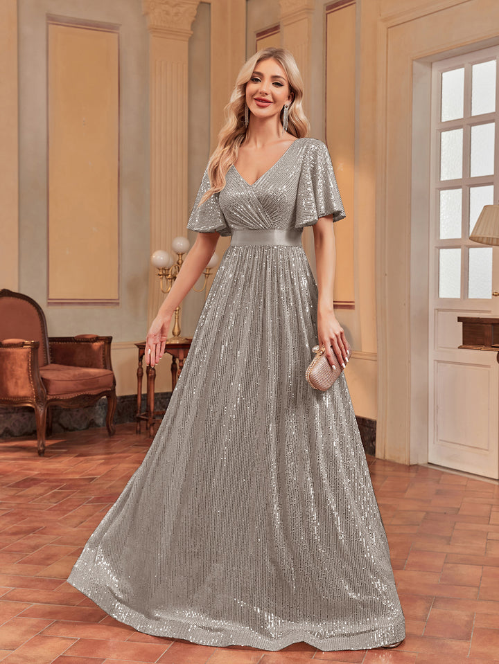 Geplooide top met uitlopende mouwen en maxi-rok set met tailleband – Rosiny 