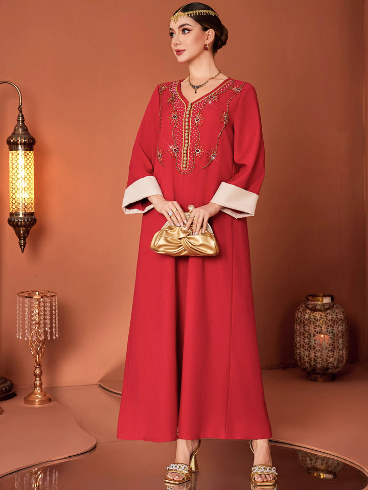 embroidered maxi dress with contrast cuffs - AMIRAPI