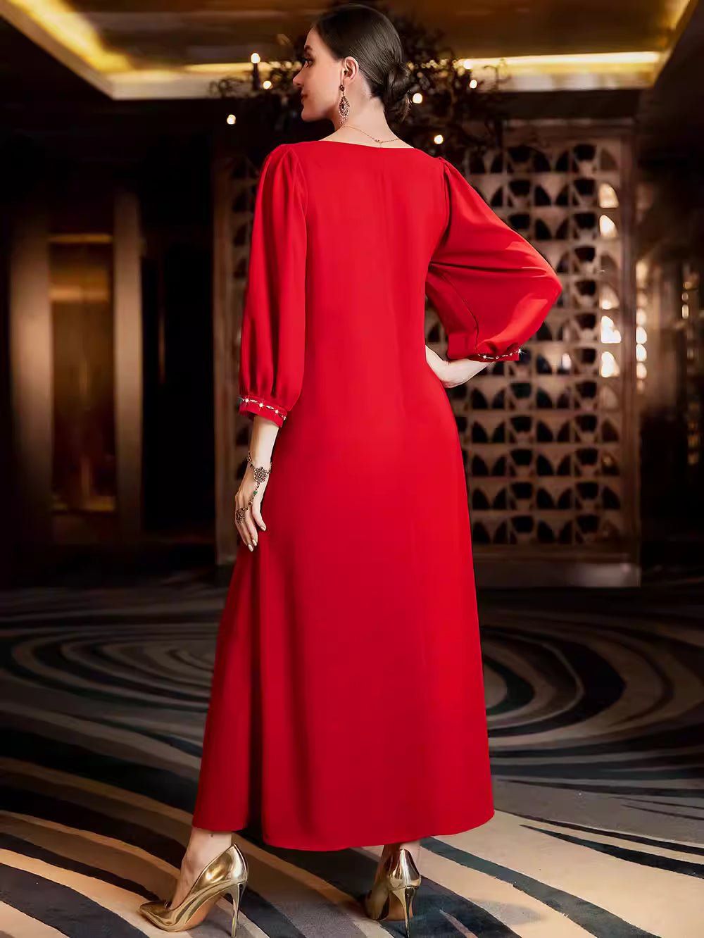 Elegant Long Sleeve Maxi Dress with Defined Shoulders – CALISTA