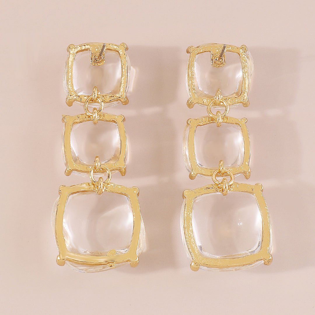 triple square drop earrings with glossy finish - LUNAXWI