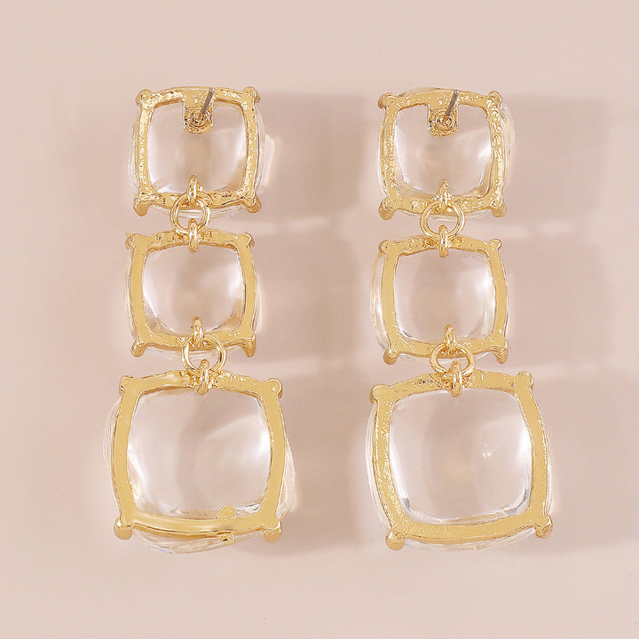triple square drop earrings with glossy finish - LUNAXWI