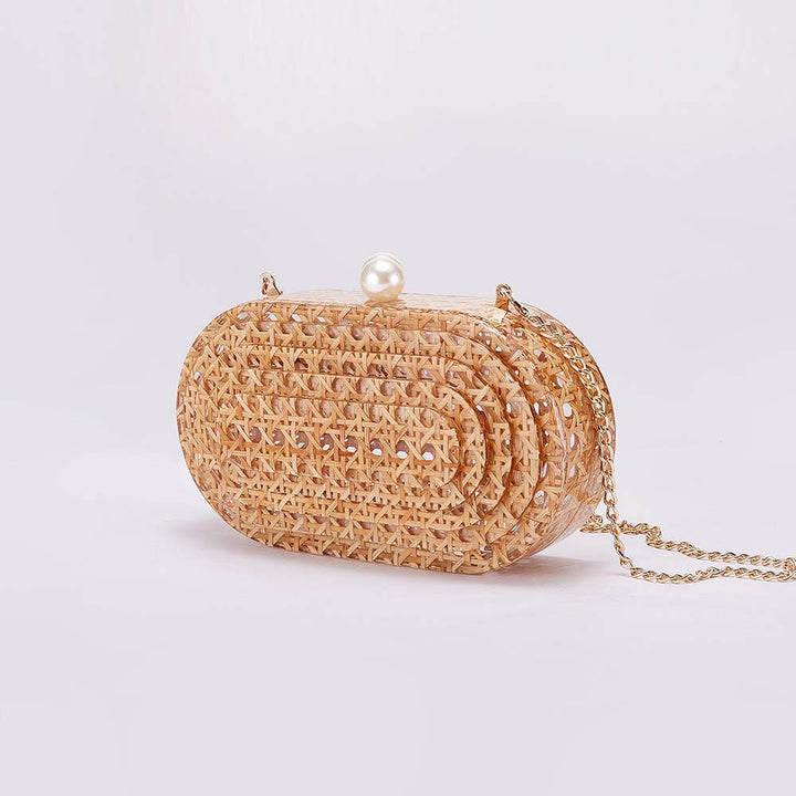 gewebte Rattan-Tragetasche mit doppelten Ledergriffen – LÉONIE 