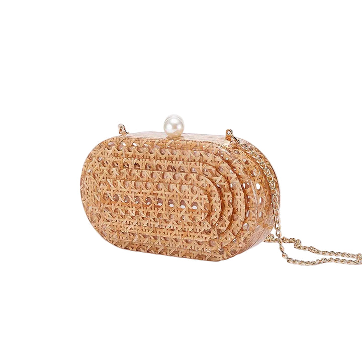 woven oval clutch with pearl clasp – SIENNA