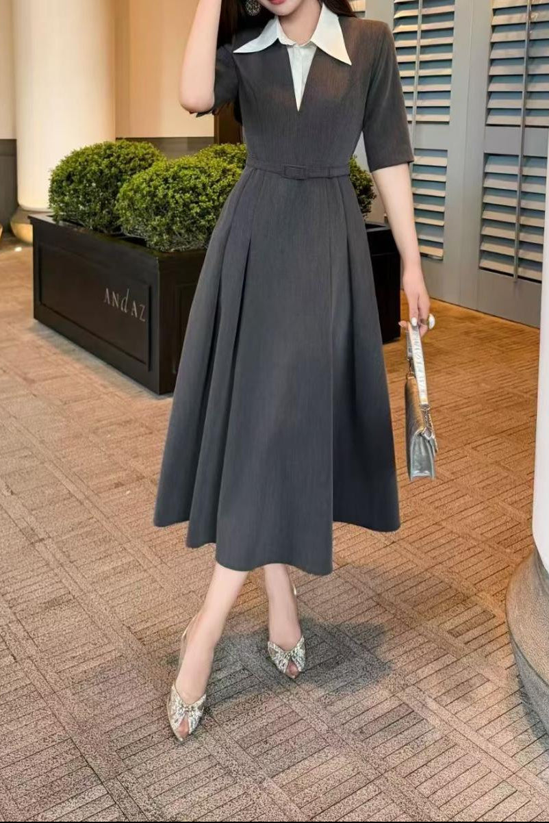 A-line midi dress with contrast collar – DARIAN