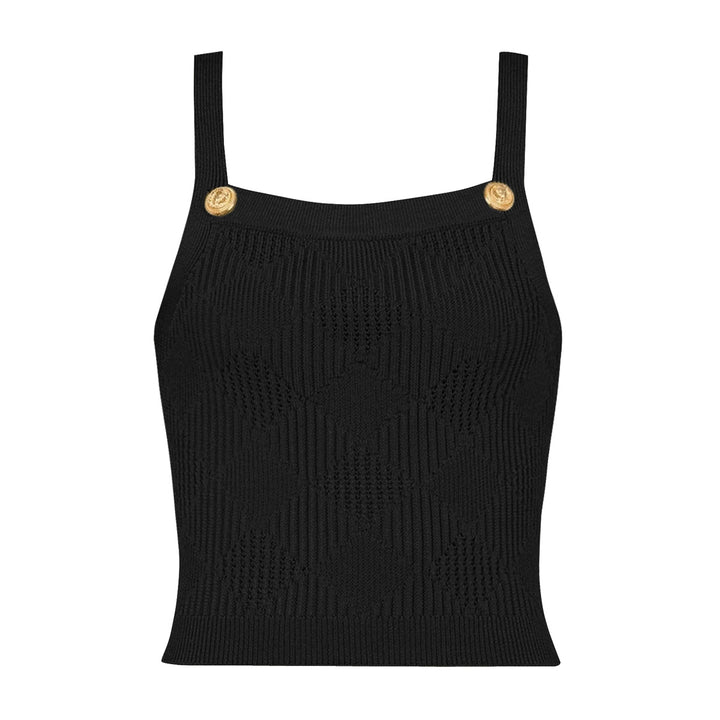 three-piece knit set with gold button detailing – ATHENAZI