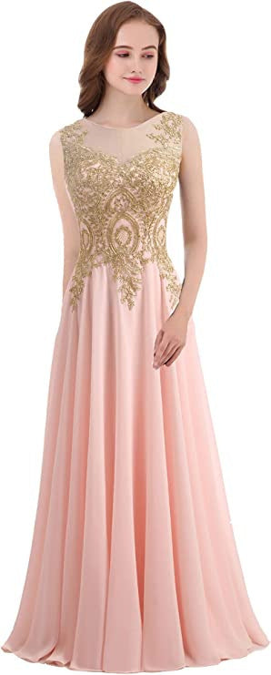 sleeveless chiffon gown with gold sequin bodice – AURONZA