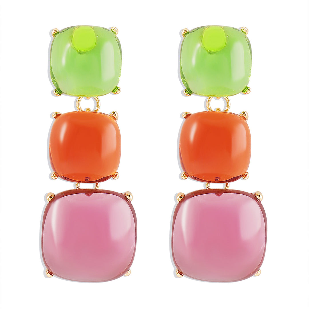 triple square drop earrings with glossy finish - LUNAXWI