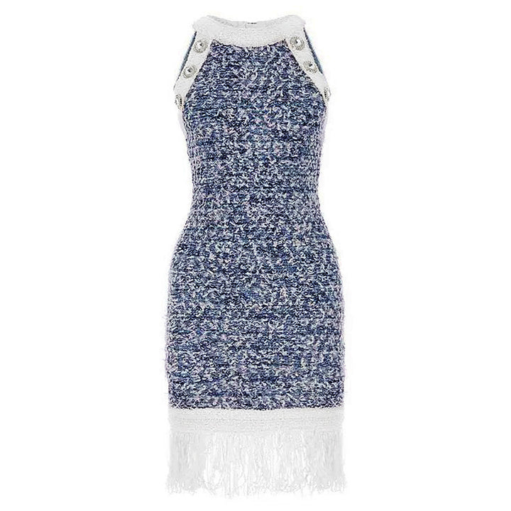 sleeveless tweed mini dress with fringe hem - VERACT