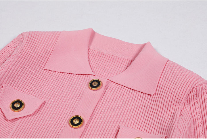 ribbed knit skirt set with gold button detail - AURELIAMI