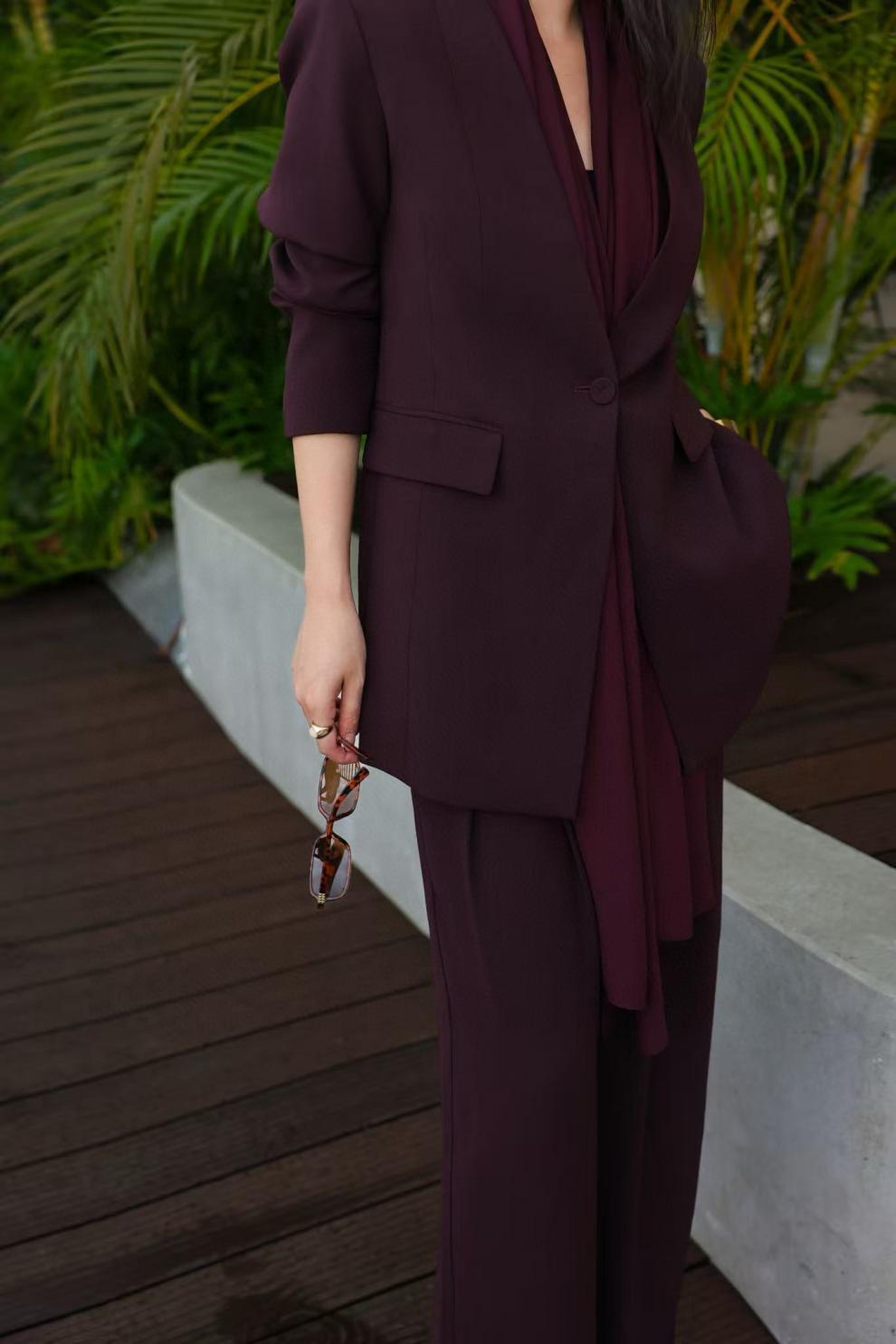 draped lapel blazer with wide-leg tailored pants – MARISE
