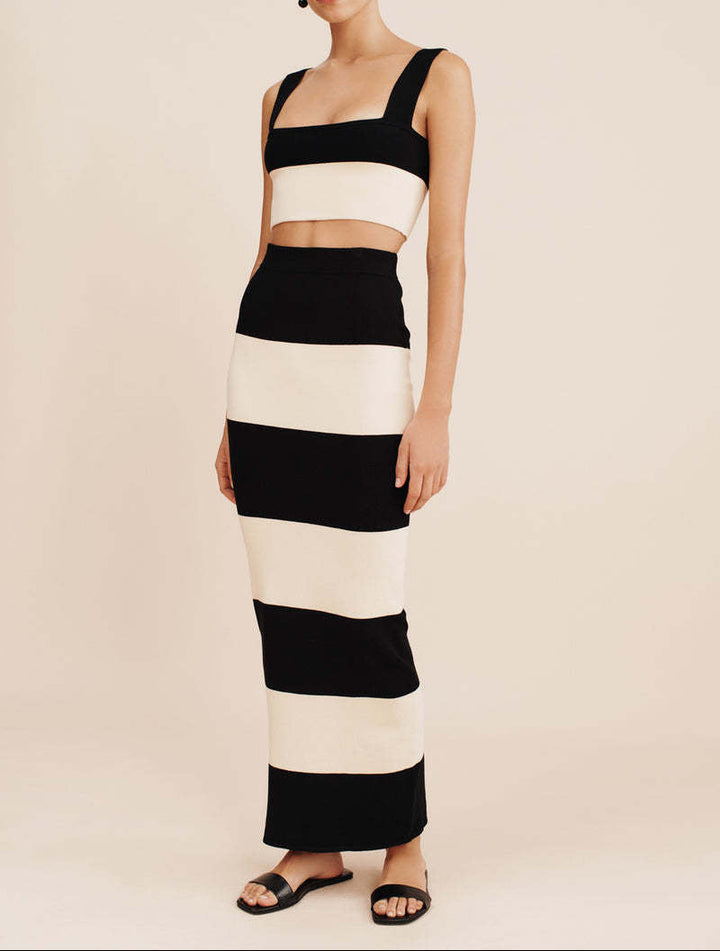 sleeveless striped two-piece dress with square neckline – OMBRA