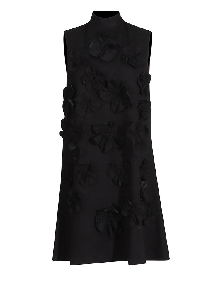 Sleeveless A-line mini dress with 3D floral appliqués – BLOOMZI