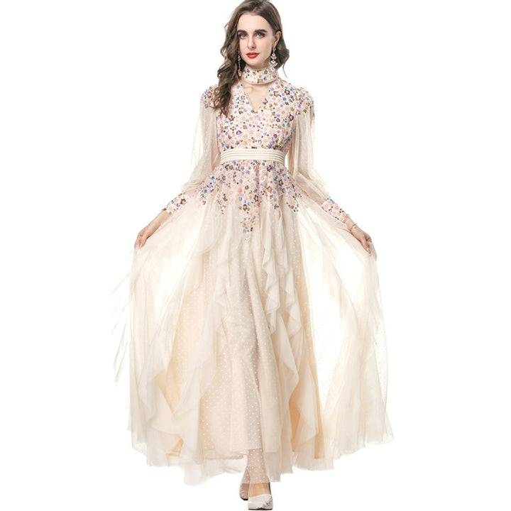 فستان تول بأكمام طويلة مع صدّار مزخرف – أورورا