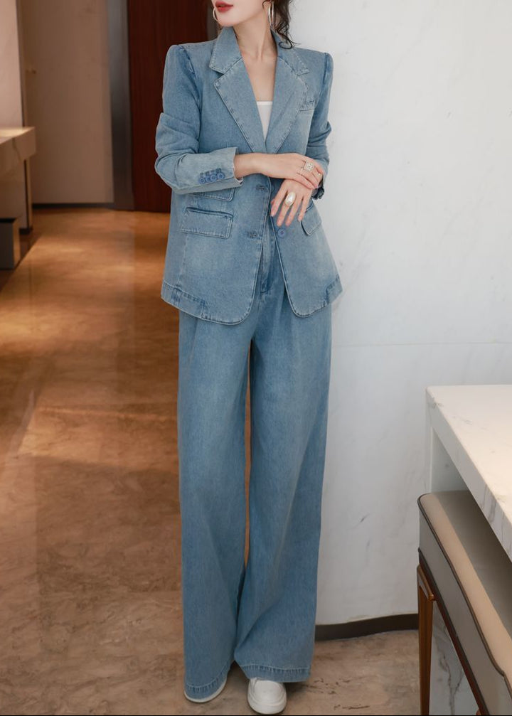 vintage denim blazer with wide-leg trousers – LEXA