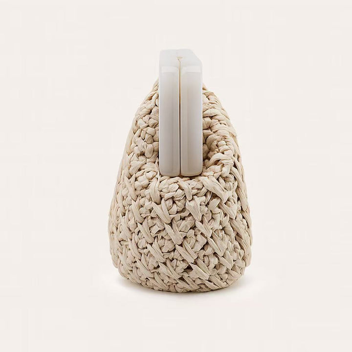 geweven rieten draagtas met dubbele leren handvatten – LÉONIE 