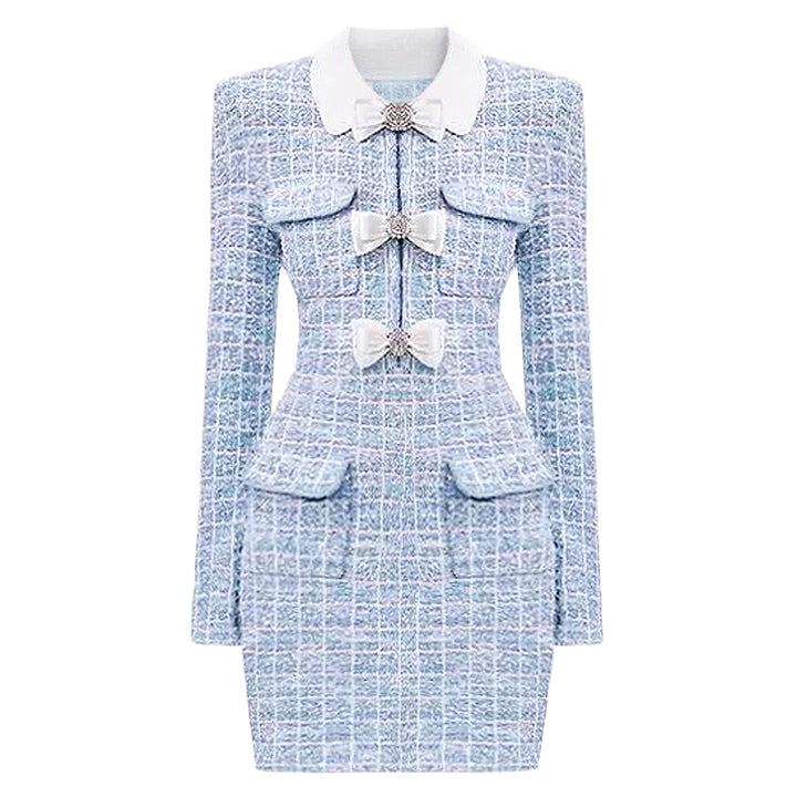 long-sleeve tweed mini dress with bow detailing – COLETTEXU