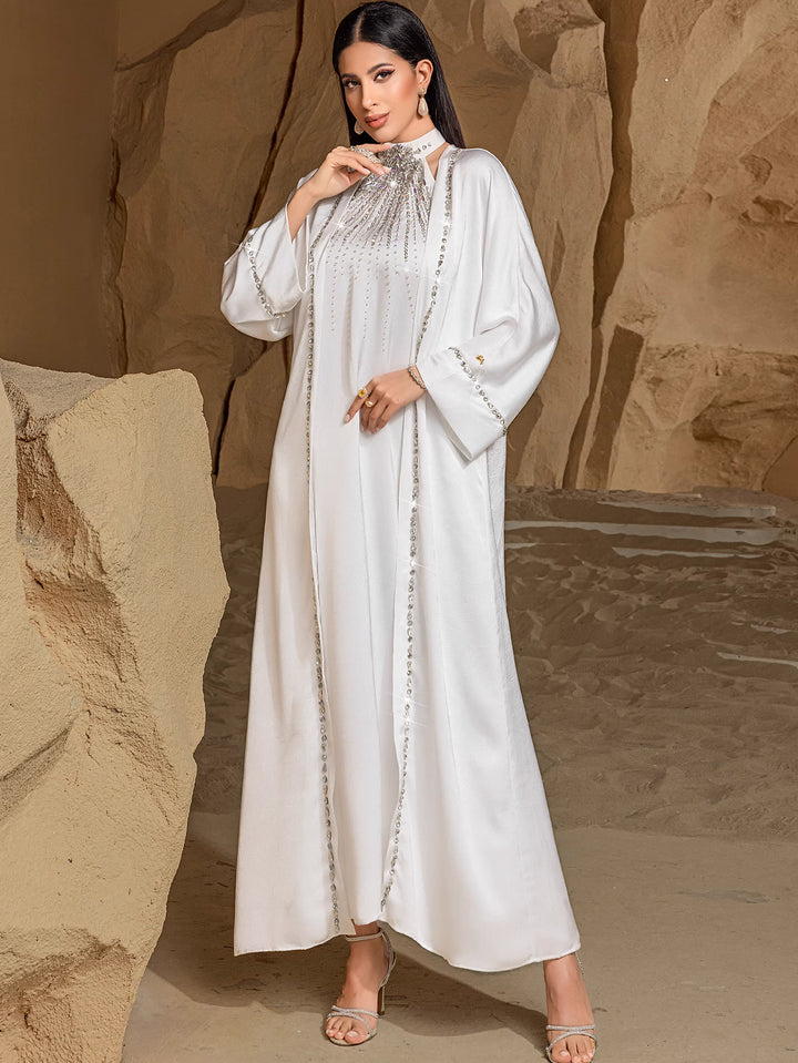 op maat gemaakte flare-pak met satijnen pofmouwen – VALENCIA 