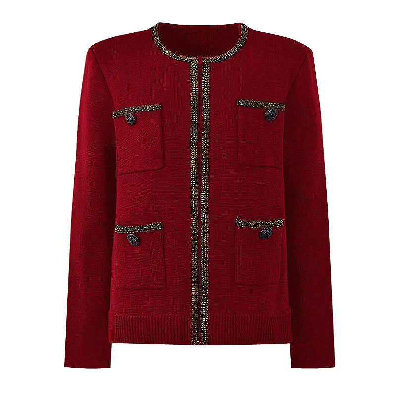 long-sleeve tweed jacket and pencil skirt set with metallic trim - NOVADRO