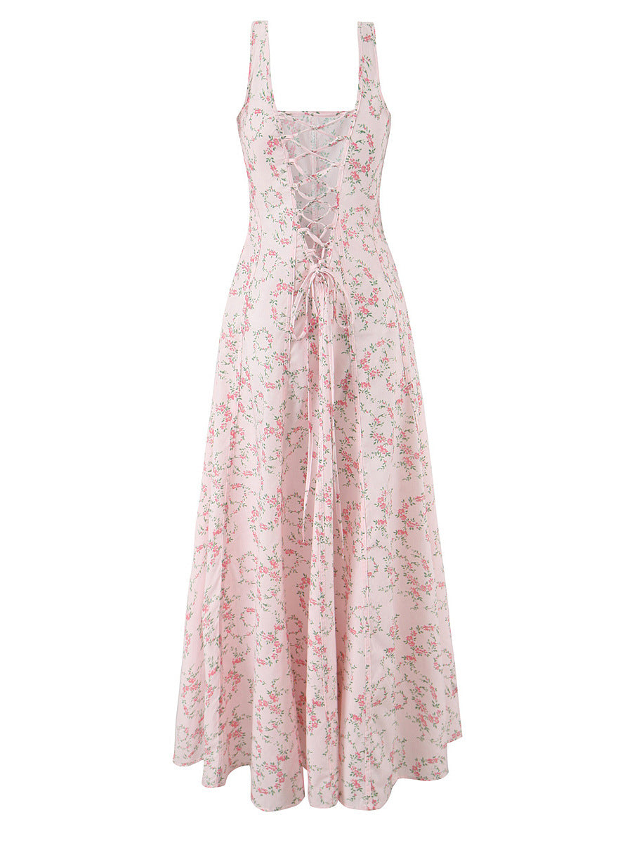 فستان واسع بطبعة زهور بدون أكمام – روزاليك