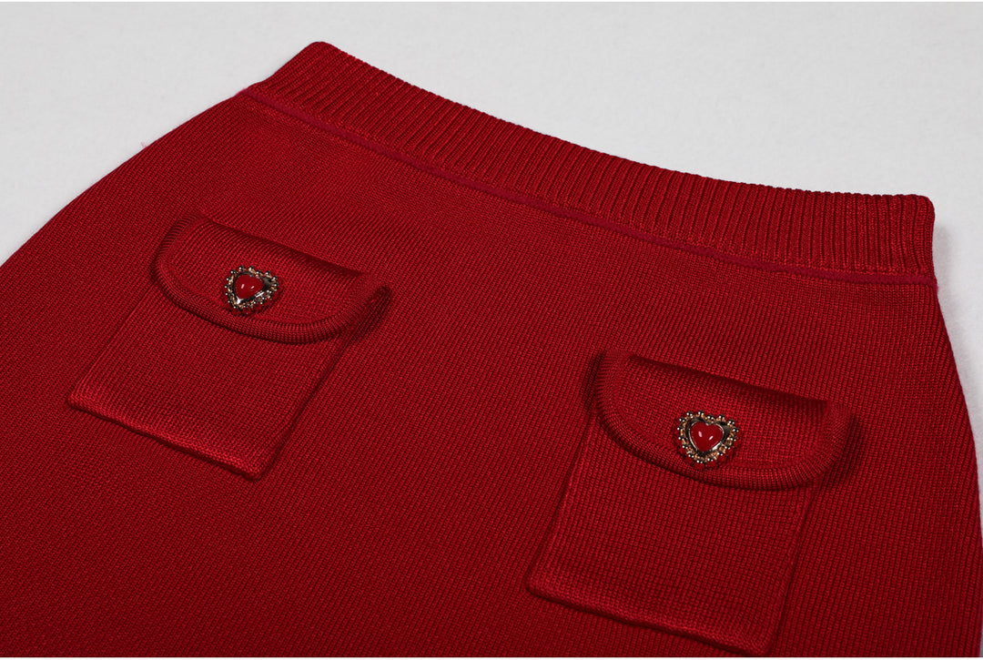 two-piece knit set with heart-shaped button accents – AMELIEV