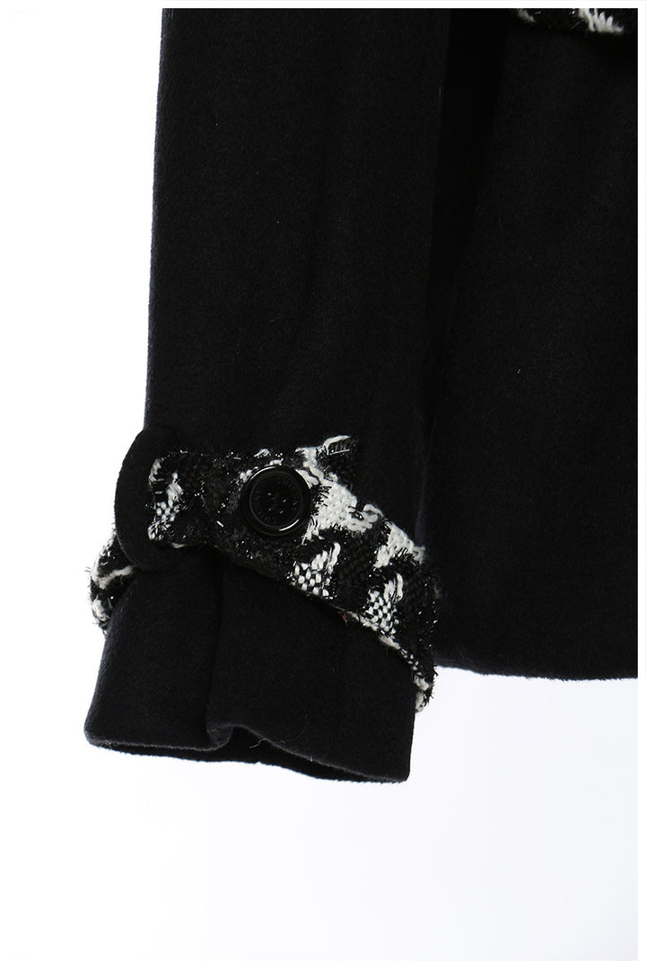 houndstooth panel belted wool coat – RAVEN