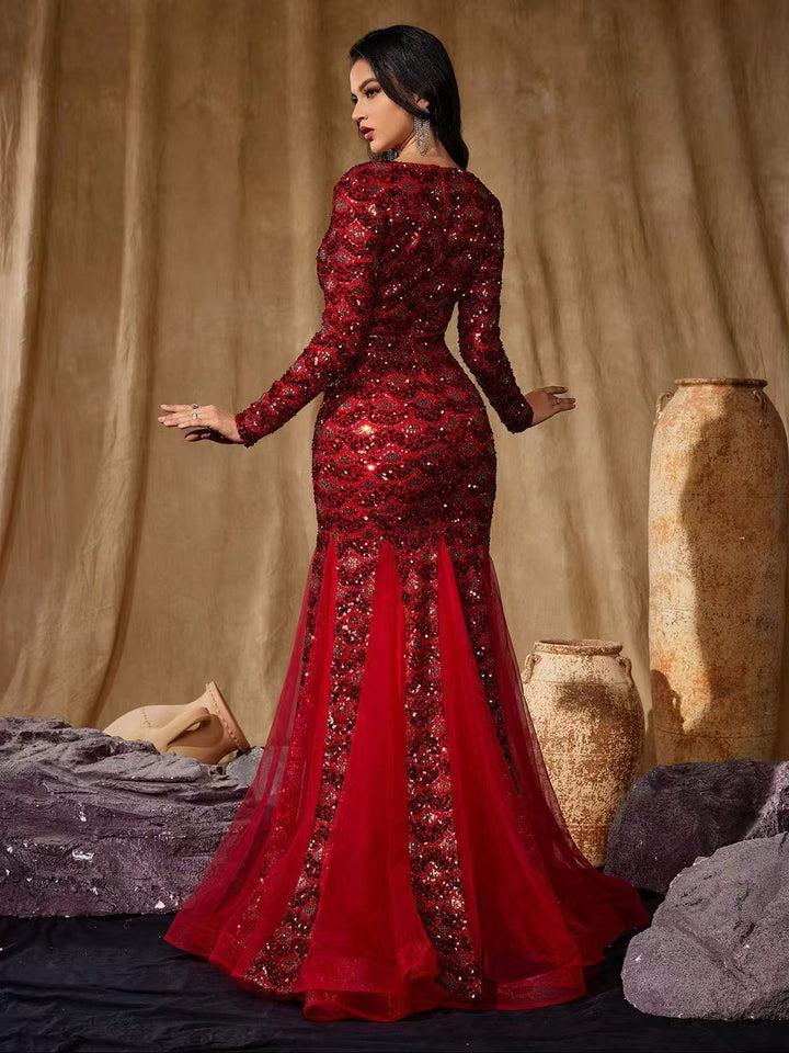 Geplooide top met uitlopende mouwen en maxi-rok set met tailleband – Rosiny 