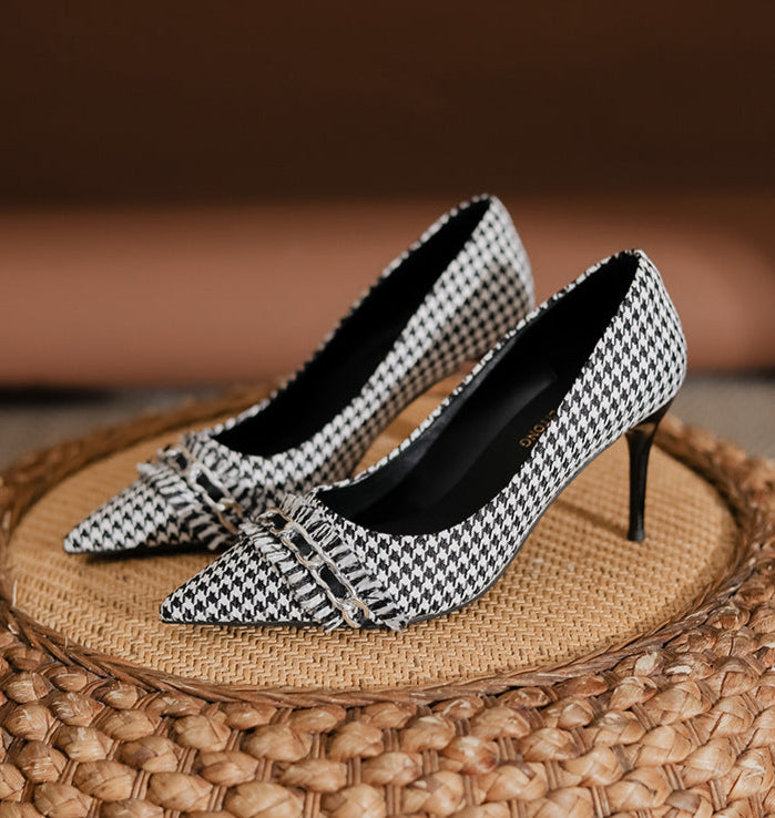 houndstooth pointed-toe pumps with chain detail – VERAQPI