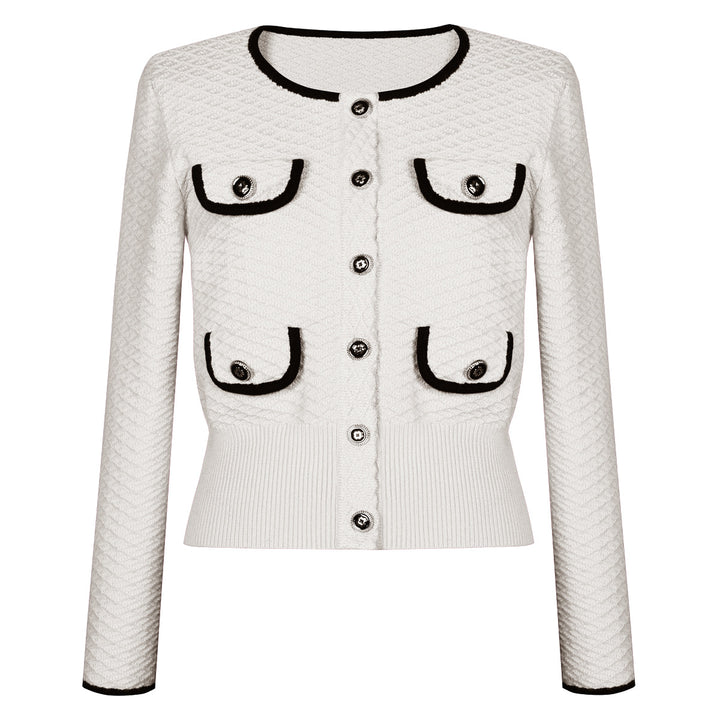 two-piece knit set with contrast trim and button details – CAMILLER