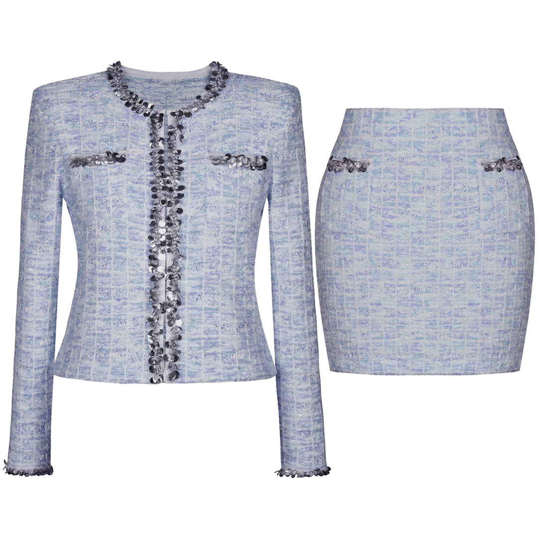 褶皱喇叭袖上衣和高腰裙套装，配腰带 – Rosiny 