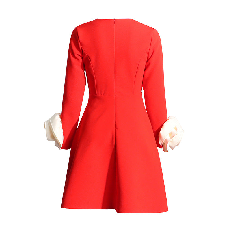 long-sleeve midi dress with sculptural floral cuffs – ROSA