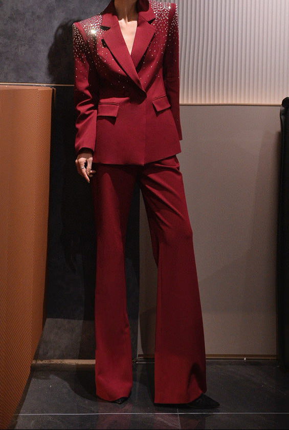 embellished shoulder tailored blazer set – VERA