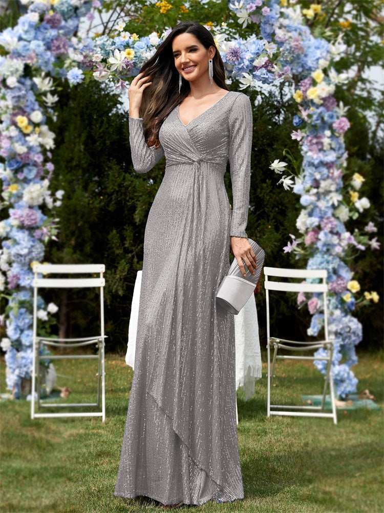 sleeve sequin wrap gown – FUCHSIA RAY