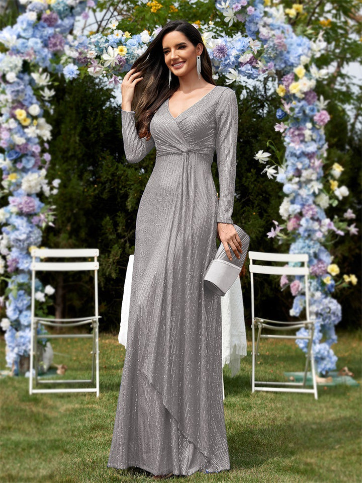 sleeve sequin wrap gown – FUCHSIA RAY