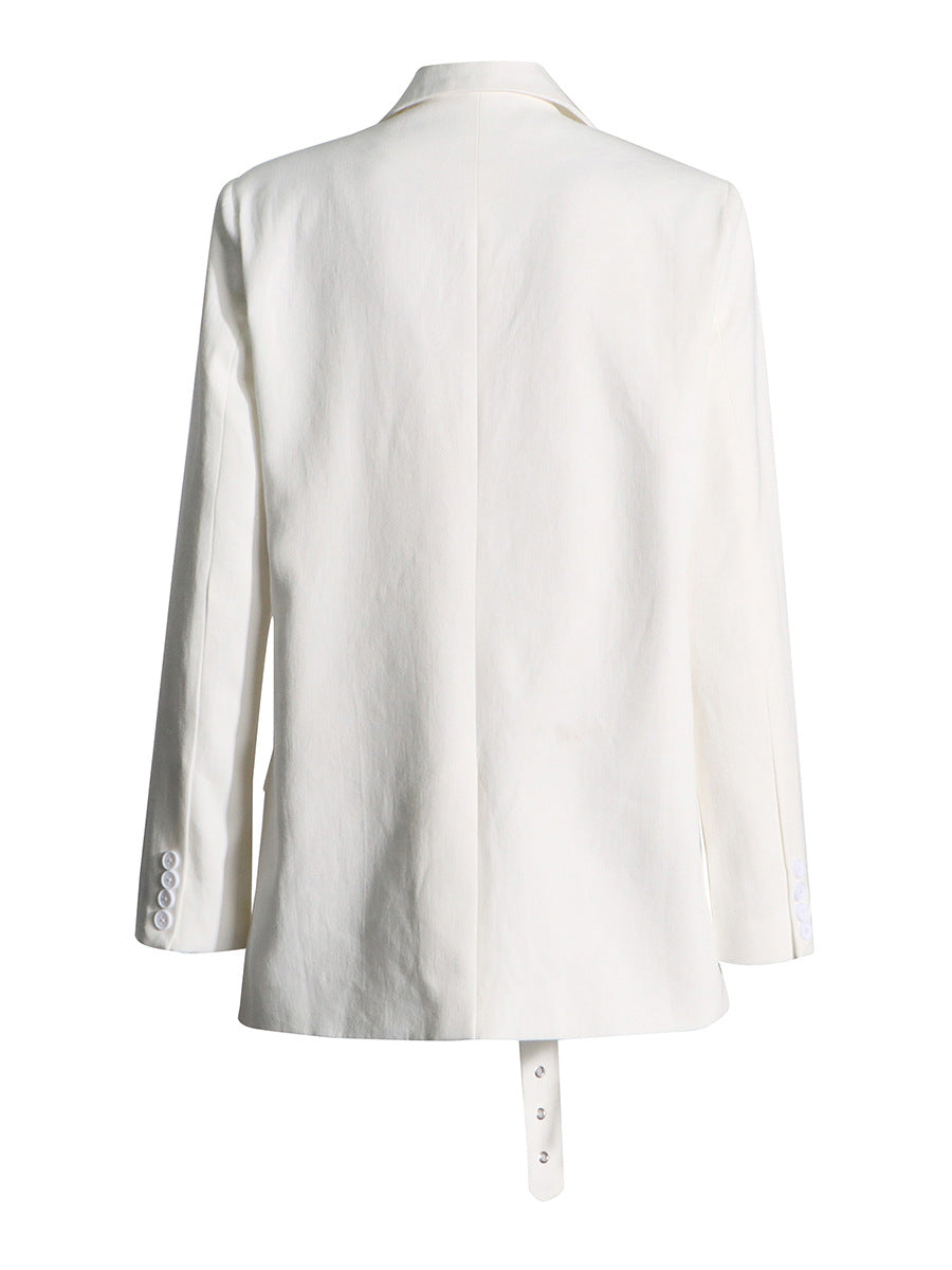 tailored blazer with studded flap pockets & belted front – ALESSA