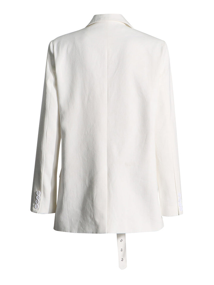 tailored blazer with studded flap pockets & belted front – ALESSA