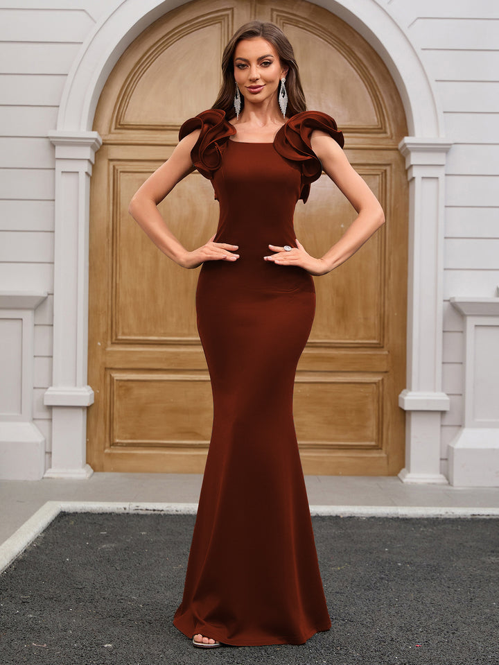 فستان حورية البحر بدون أكمام مع أكتاف مكشكشة منحوتة – ميرابيتي