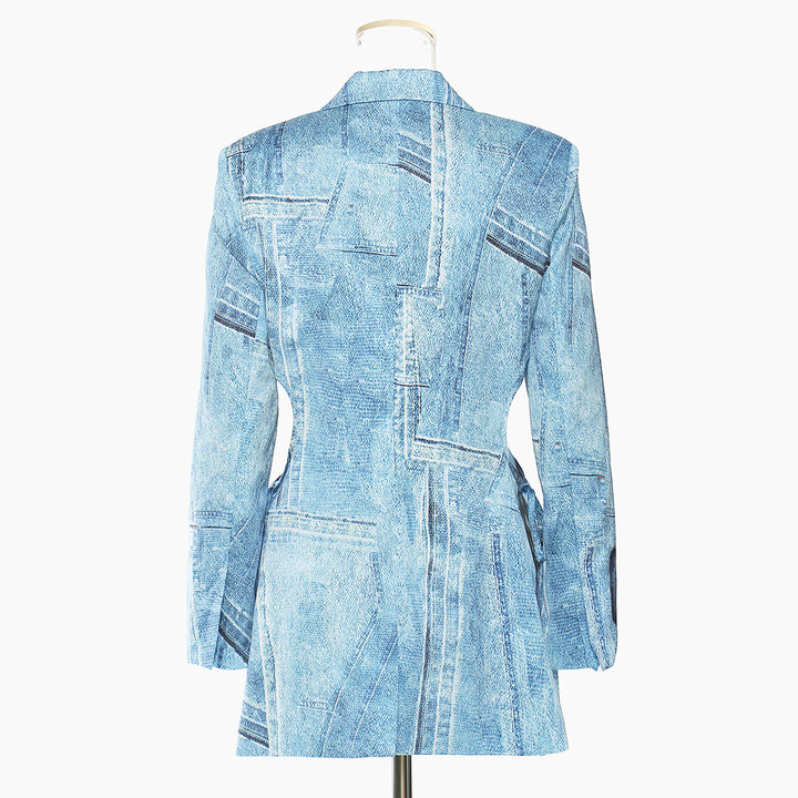 Denim blazer dress with tailored patchwork panels – AZURA