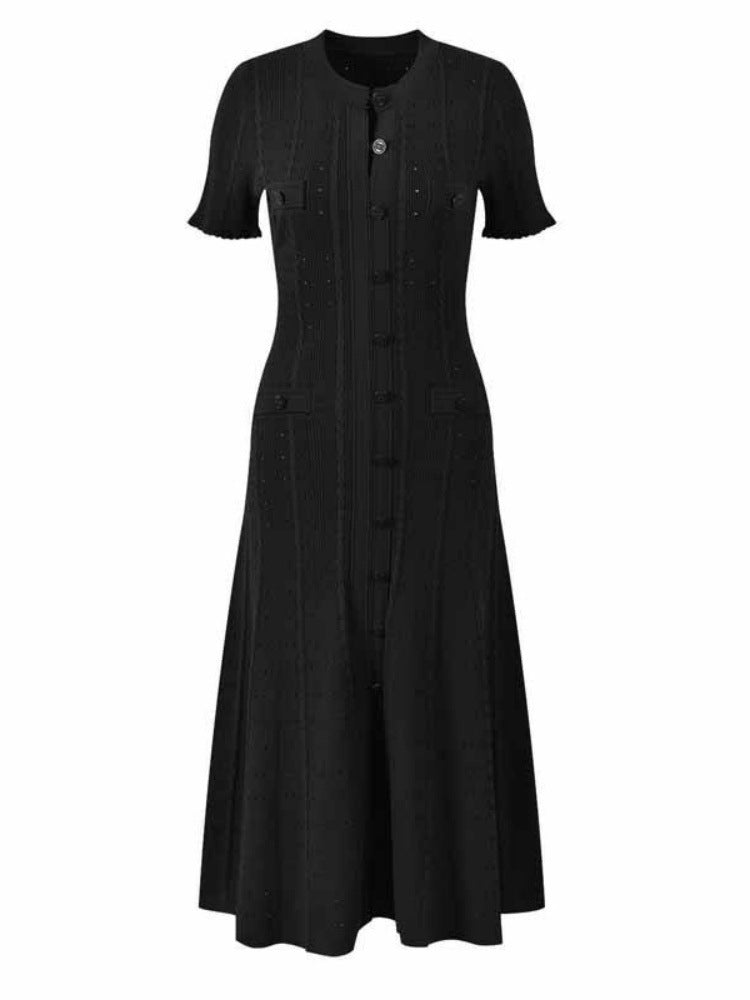 short-sleeve midi dress with button front – CELINECA