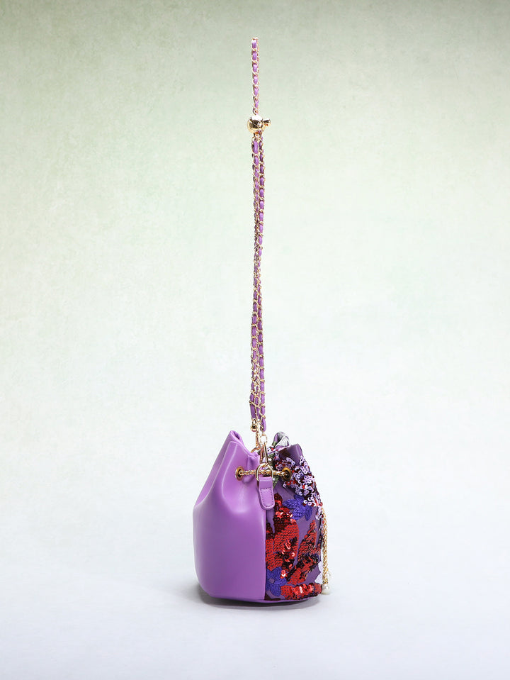 floral sequin bucket bag with chain strap – AMELIRE