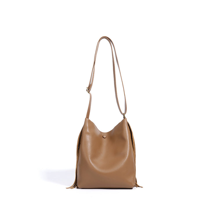 fringed suede shoulder bag with boho details - ZARAXWI