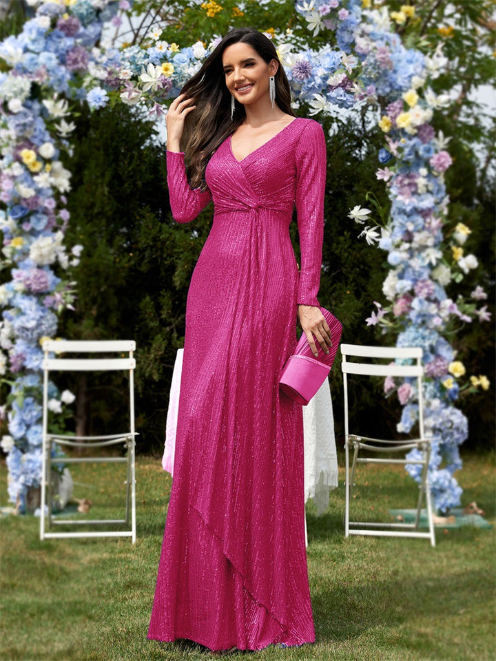 sleeve sequin wrap gown – FUCHSIA RAY