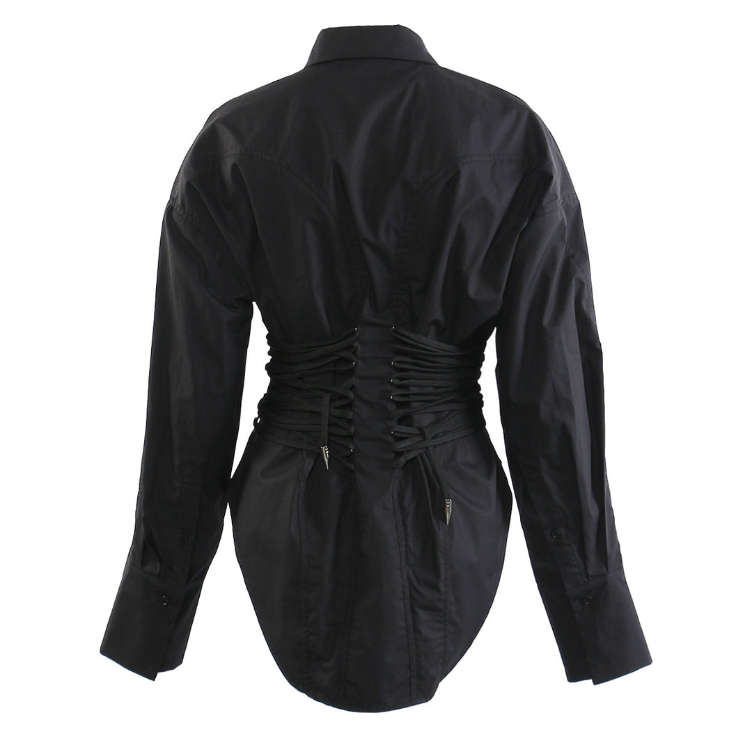 long-sleeve white shirt with ruched corset waist – ESME