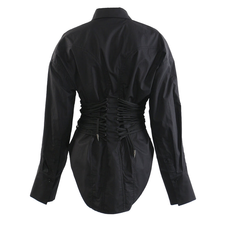 long-sleeve white shirt with ruched corset waist – ESME