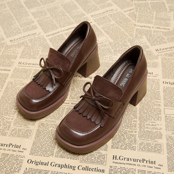 block heel loafers with bow and fringe detail - NOVATIR