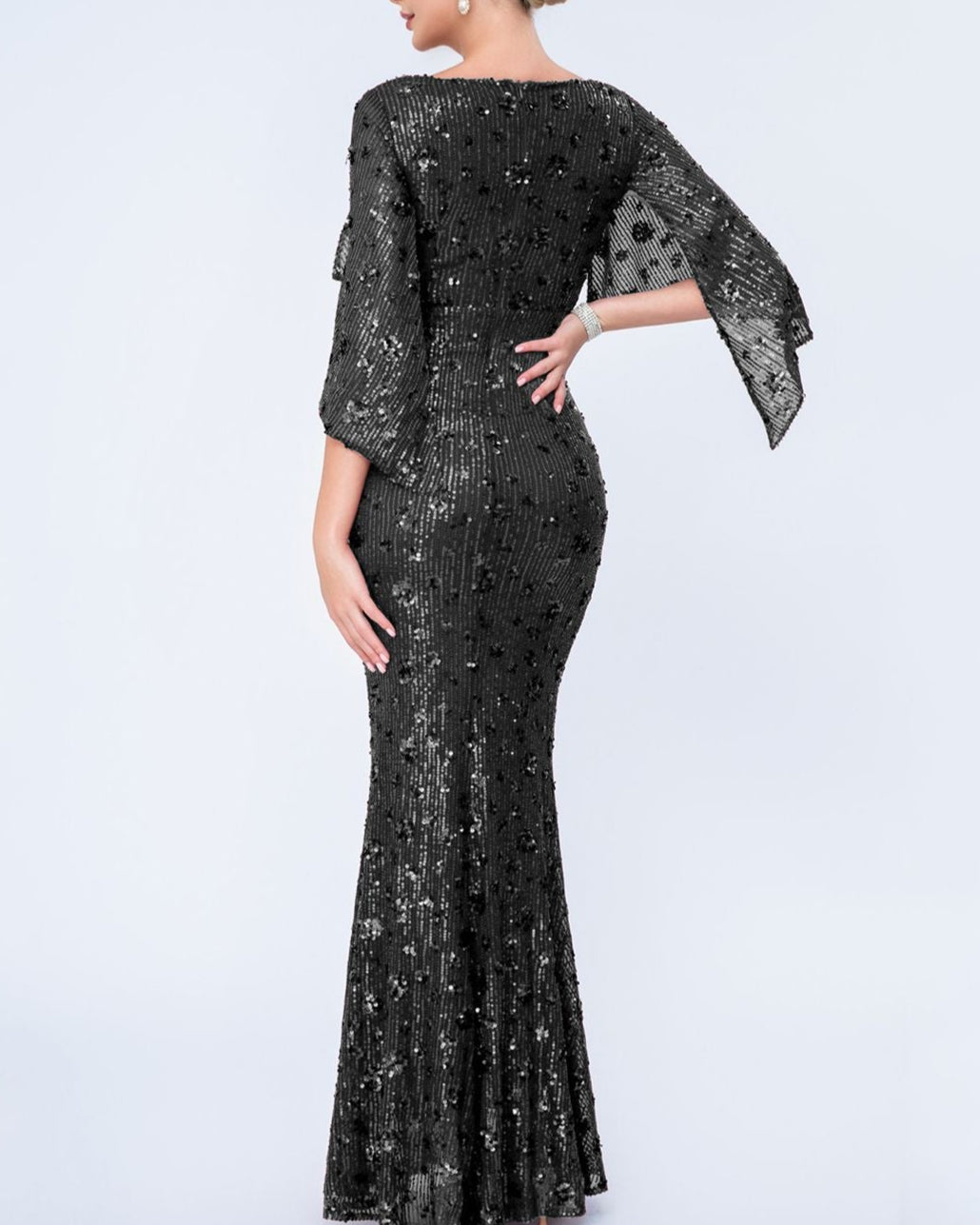 Geplooide top met uitlopende mouwen en maxi-rok set met tailleband – Rosiny 