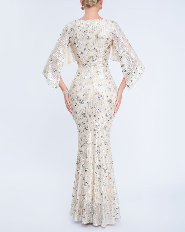 Geplooide top met uitlopende mouwen en maxi-rok set met tailleband – Rosiny 