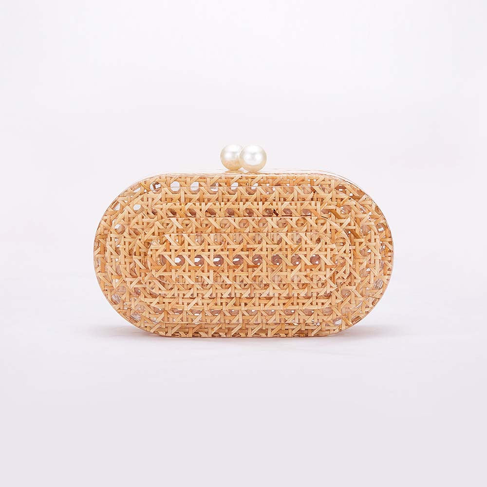 woven oval clutch with pearl clasp – SIENNA