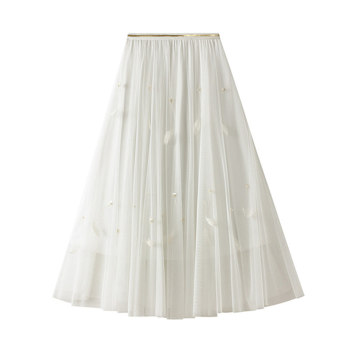 double-layer tulle skirt with beaded feather accents – AURORA