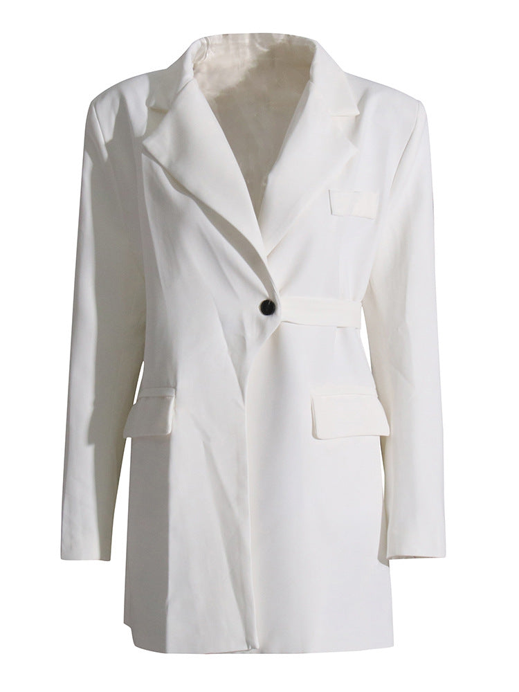 tailored longline blazer with fitted waist – IVORYA